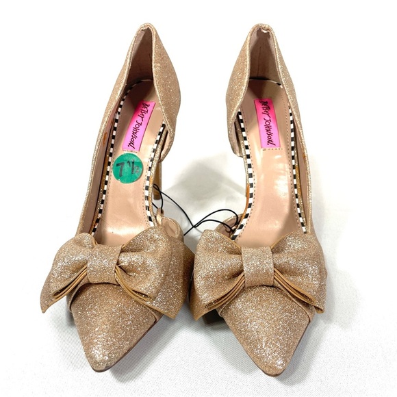 Betsey Johnson Gold Glitter Heels with Bow - Picture 3 of 12